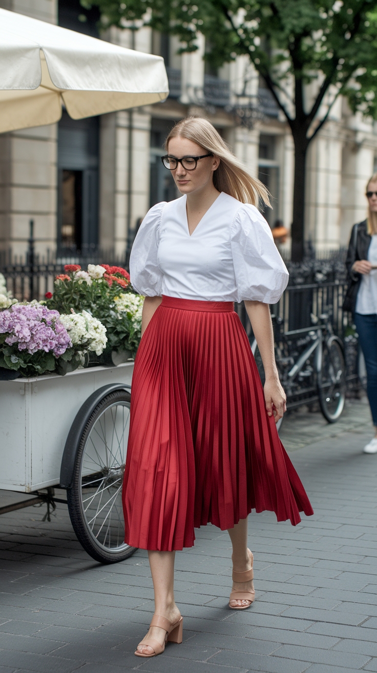 Red Skirt and White Top Outfit: Effortlessly Elegant outfit idea