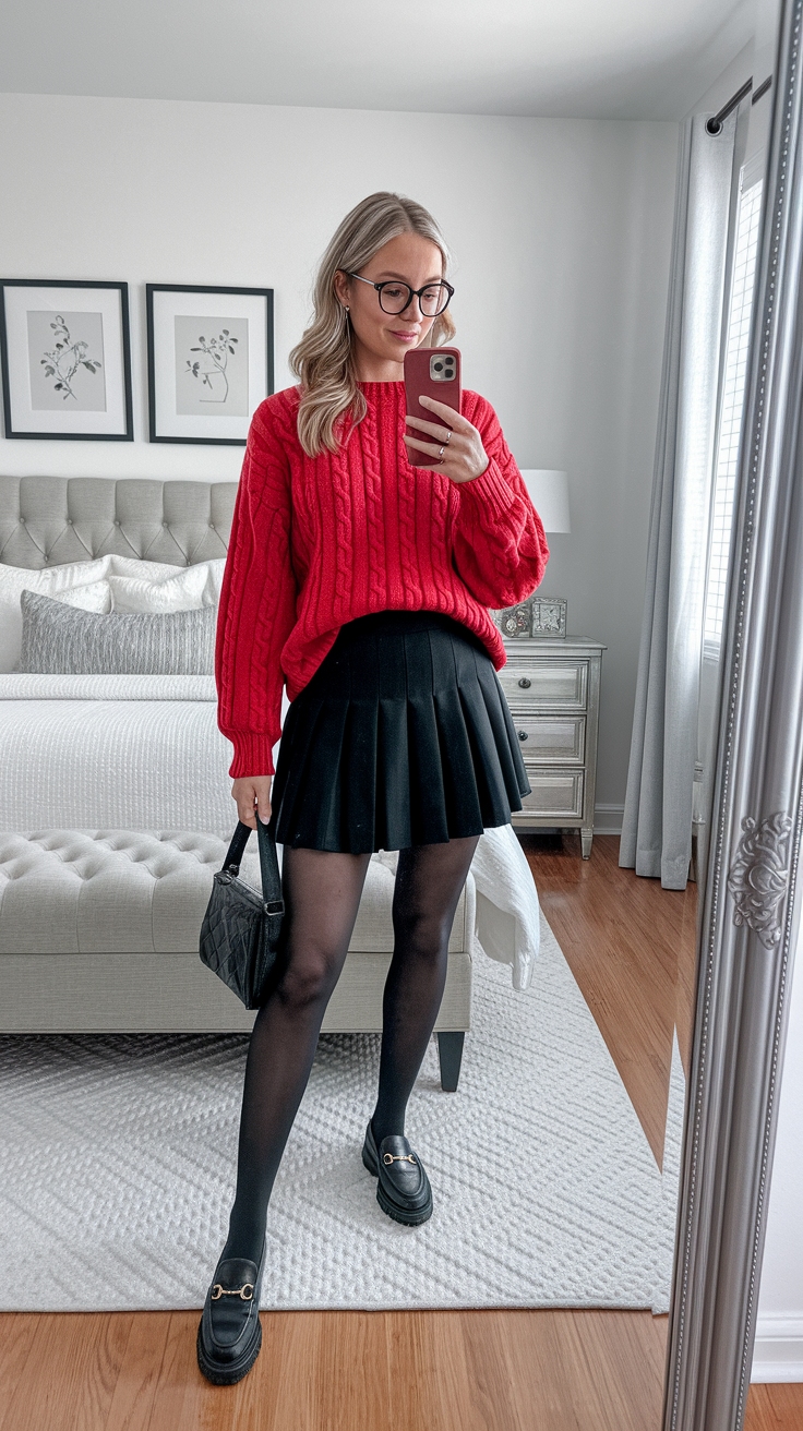 Red Sweater Black Skirt Outfit: Chic and Stylish Combo outfit idea