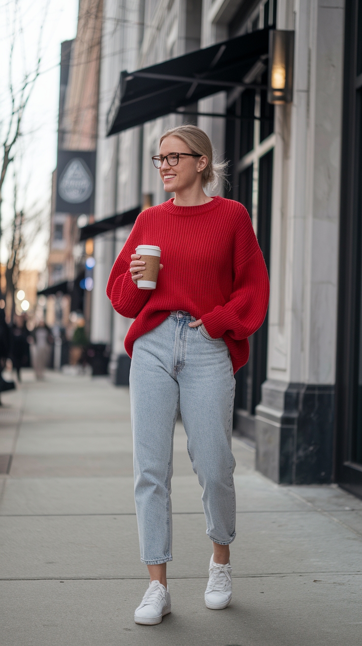 Red Sweater Outfit Casual for Weekend Relaxation outfit idea