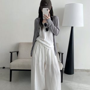 Relaxed Wide-Leg Linen Casual Pants - Comfortable Breathable Floor-Length Draping Trousers for Effortless Old Money Style