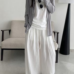 Relaxed Wide-Leg Linen Casual Pants - Comfortable Breathable Floor-Length Draping Trousers for Effortless Old Money Style