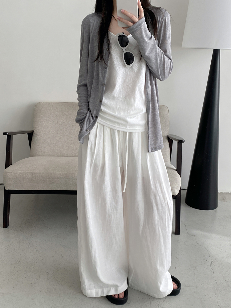 Relaxed Wide-Leg Linen Casual Pants - Comfortable Breathable Floor-Length Draping Trousers for Effortless Old Money Style Relaxed Wide-Leg Linen Casual Pants - Comfortable Breathable Floor-Length Draping Trousers for Effortless Old Money Style