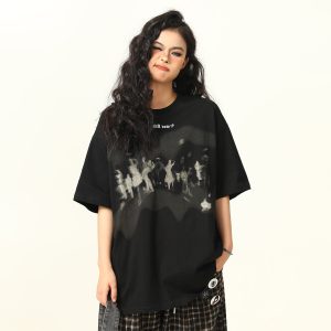 Retro Alien Print Short-Sleeve T-Shirt for Men and Women, Loose Fit Summer Top, Vintage 90s Style, Unisex Fashion Tee