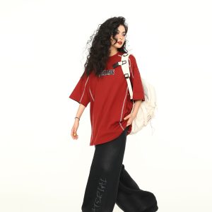 Retro American A-Z Letter Short Sleeve T-Shirt for Men and Women, Loose Fit Reverse Cut Tee, Vintage Style Fashion