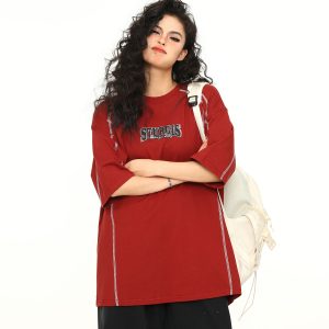 Retro American A-Z Letter Short Sleeve T-Shirt for Men and Women, Loose Fit Reverse Cut Tee, Vintage Style Fashion