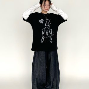 Retro American Curved Blade Split Wide-Leg Jeans - Niche Design Loose Casual Straight Pants for Y2K and 90s Style Fashion