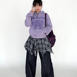 Retro American Curved Blade Split Wide-Leg Jeans - Niche Design Loose Casual Straight Pants for Y2K and 90s Style Fashion