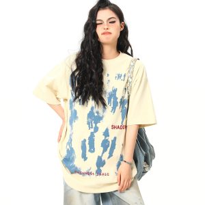 Retro American Life Graphic Printed Short Sleeve T-Shirt for Men and Women, Summer Casual Pure Cotton Couple Tee