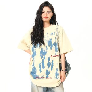 Retro American Life Graphic Printed Short Sleeve T-Shirt for Men and Women, Summer Casual Pure Cotton Couple Tee