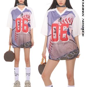 Retro American Sports Loose Jersey Football T-Shirt - Short Sleeve Spliced Mesh Top for Summer Street Style