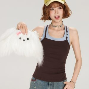 Retro American Style Fake Two-Piece Camisole for Women - Summer Spicy Girl Outerwear Top