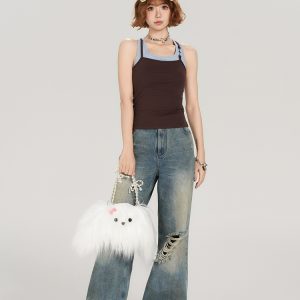 Retro American Style Fake Two-Piece Camisole for Women - Summer Spicy Girl Outerwear Top