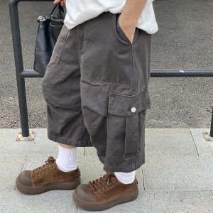 Retro American-Style Loose Wide-Leg Cargo Pants with Large Pockets for Men and Women - Summer Casual Functional Shorts