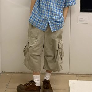 Retro American-Style Loose Wide-Leg Cargo Pants with Large Pockets for Men and Women - Summer Casual Functional Shorts