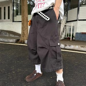 Retro American-Style Loose Wide-Leg Seven-Point Workwear Shorts for Men and Women - Trendy Summer Casual High-End Fashion