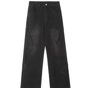 Retro American Vibe Wide-Leg Jeans for Women - Light-Colored Casual Draped Floor-Length Pants for Spring Fashion