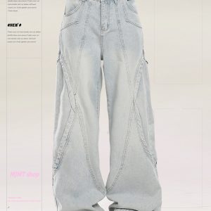 Retro American Vibe Wide-Leg Jeans for Women - Light-Colored Casual Draped Floor-Length Pants for Spring Fashion