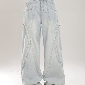 Retro American Vibe Wide-Leg Jeans for Women - Light-Colored Casual Draped Floor-Length Pants for Spring Fashion