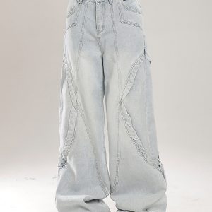 Retro American Vibe Wide-Leg Jeans for Women - Light-Colored Casual Draped Floor-Length Pants for Spring Fashion