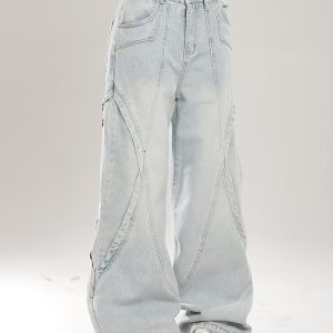 Retro American Vibe Wide-Leg Jeans for Women - Light-Colored Casual Draped Floor-Length Pants for Spring Fashion