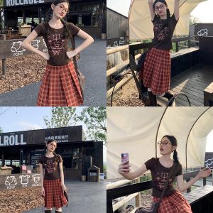 Retro Angel Print Slim Fit Short Sleeve T-Shirt for Women - Summer 2025 Style, Casual, Y2K, Trendy Top