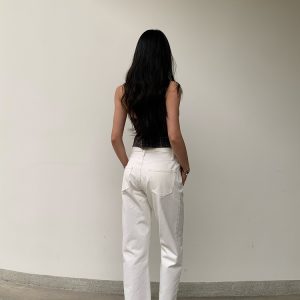 Retro Ankle-Length White Cow Print Capsule Pants - Mid-Low Waist Small Straight Fit, Hip-Enhancing Style, Soap-Scented Design
