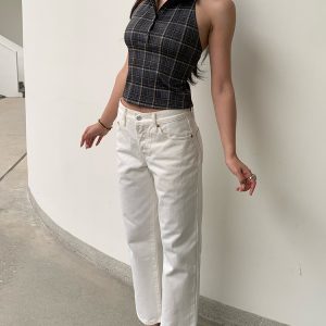Retro Ankle-Length White Cow Print Capsule Pants - Mid-Low Waist Small Straight Fit, Hip-Enhancing Style, Soap-Scented Design