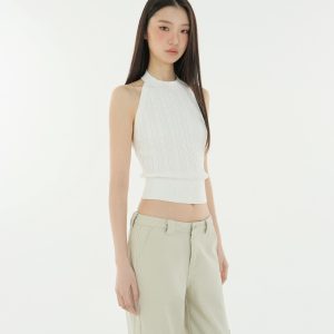 Retro Backless Twisted Knit Cropped Halter Top - Y2K Style, Perfect for Summer Outings and Festivals