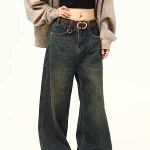 Retro Blue Loose Straight-Leg Jeans for Men and Women - Versatile American-Style Wide-Leg Casual Pants