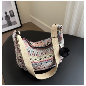 Retro Canvas Crossbody Bag for Women - Ethnic Fashion Versatile Shoulder Dumpling Bag in Lazy Style