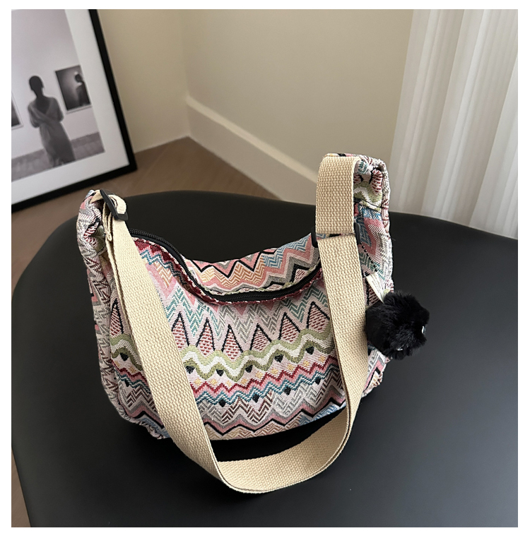 Retro Canvas Crossbody Bag for Women - Ethnic Fashion Versatile Shoulder Dumpling Bag in Lazy Style Retro Canvas Crossbody Bag for Women - Ethnic Fashion Versatile Shoulder Dumpling Bag in Lazy Style