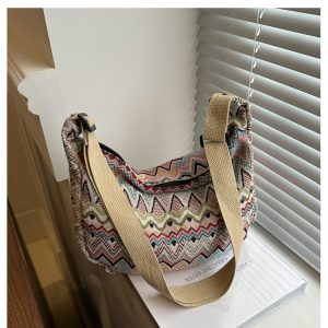 Retro Canvas Crossbody Bag for Women - Ethnic Fashion Versatile Shoulder Dumpling Bag in Lazy Style