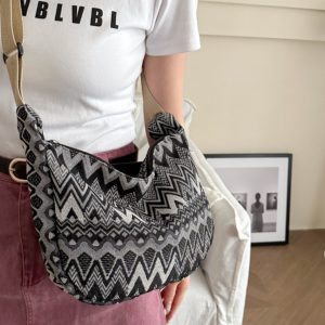 Retro Canvas Crossbody Bag for Women - Ethnic Fashion Versatile Shoulder Dumpling Bag in Lazy Style