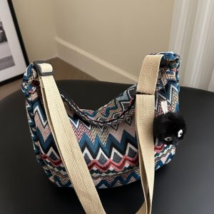 Retro Canvas Crossbody Bag for Women - Ethnic Fashion Versatile Shoulder Dumpling Bag in Lazy Style