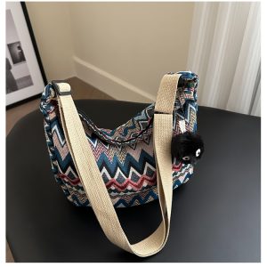 Retro Canvas Crossbody Bag for Women - Ethnic Fashion Versatile Shoulder Dumpling Bag in Lazy Style