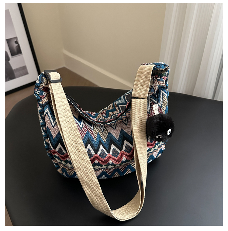 Retro Canvas Crossbody Bag for Women - Ethnic Fashion Versatile Shoulder Dumpling Bag in Lazy Style Retro Canvas Crossbody Bag for Women - Ethnic Fashion Versatile Shoulder Dumpling Bag in Lazy Style