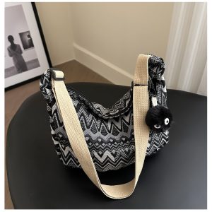 Retro Canvas Crossbody Bag for Women - Ethnic Fashion Versatile Shoulder Dumpling Bag in Lazy Style