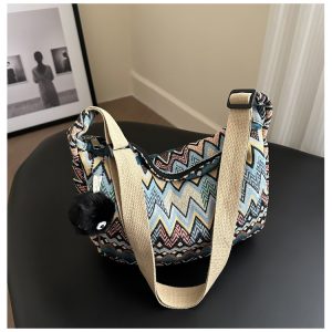 Retro Canvas Crossbody Bag for Women - Ethnic Fashion Versatile Shoulder Dumpling Bag in Lazy Style