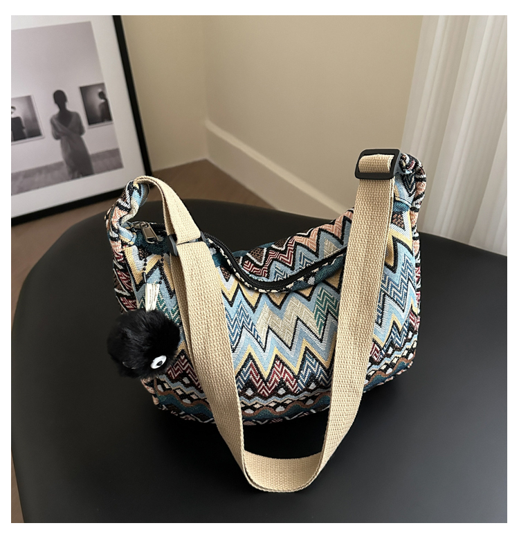 Retro Canvas Crossbody Bag for Women - Ethnic Fashion Versatile Shoulder Dumpling Bag in Lazy Style Retro Canvas Crossbody Bag for Women - Ethnic Fashion Versatile Shoulder Dumpling Bag in Lazy Style