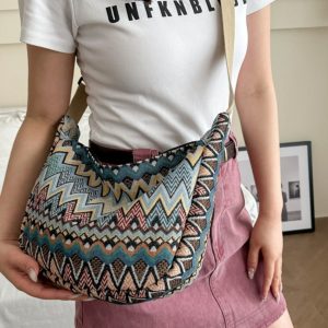 Retro Canvas Crossbody Bag for Women - Ethnic Fashion Versatile Shoulder Dumpling Bag in Lazy Style