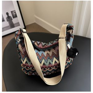 Retro Canvas Crossbody Bag for Women - Ethnic Fashion Versatile Shoulder Dumpling Bag in Lazy Style