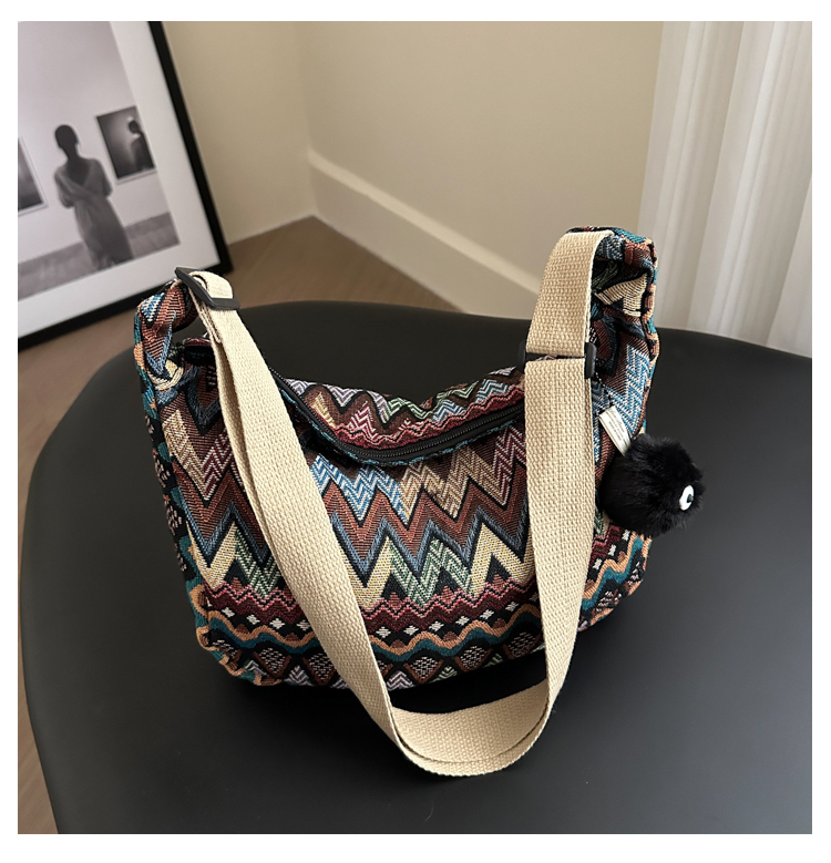 Retro Canvas Crossbody Bag for Women - Ethnic Fashion Versatile Shoulder Dumpling Bag in Lazy Style Retro Canvas Crossbody Bag for Women - Ethnic Fashion Versatile Shoulder Dumpling Bag in Lazy Style