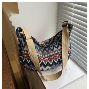Retro Canvas Crossbody Bag for Women - Ethnic Fashion Versatile Shoulder Dumpling Bag in Lazy Style