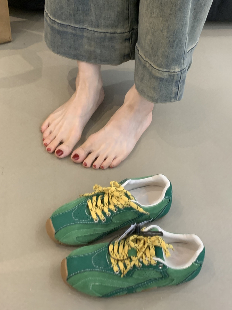 Retro Casual Color-Blocking Lace-Up Cowhide Training Shoes for Women - Flat Sports Footwear for Outdoor Running Retro Casual Color-Blocking Lace-Up Cowhide Training Shoes for Women - Flat Sports Footwear for Outdoor Running