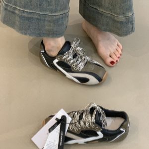 Retro Casual Color-Blocking Lace-Up Cowhide Training Shoes for Women - Flat Sports Footwear for Outdoor Running