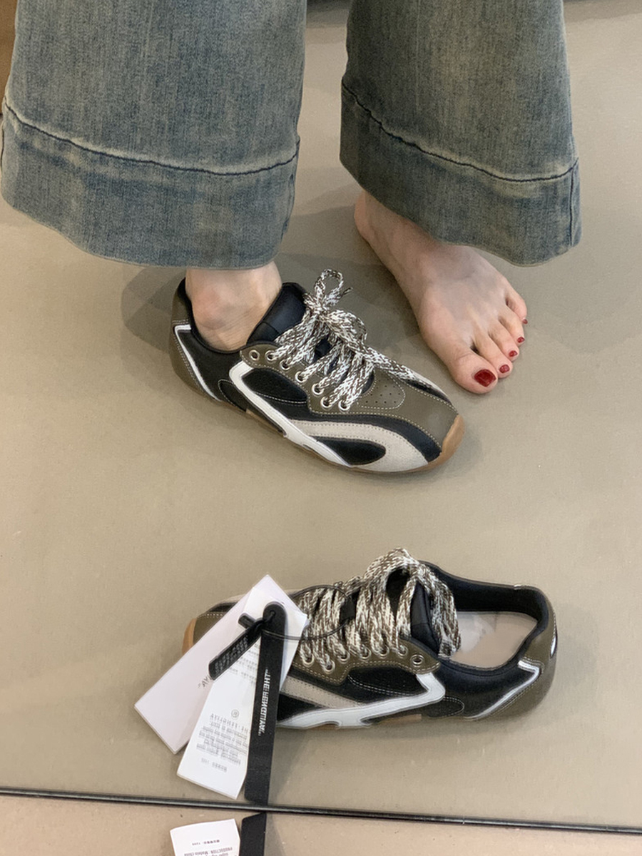 Retro Casual Color-Blocking Lace-Up Cowhide Training Shoes for Women - Flat Sports Footwear for Outdoor Running Retro Casual Color-Blocking Lace-Up Cowhide Training Shoes for Women - Flat Sports Footwear for Outdoor Running