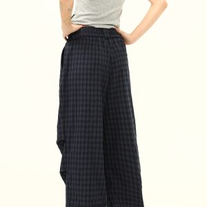 Retro Checkered Pleated Loose Drape Pants for Women - Stylish Casual Trousers, 90s Inspired Fashion