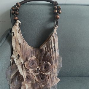 Retro Chinese Style Rose Floral Pleated Tote Bag - Large Capacity Shoulder Bag for Commuting