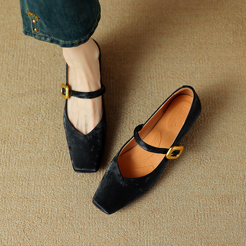 Retro Chinese Style Square Toe One-Strap Mary Jane Shoes for Women - Versatile Chunky Heel Flats