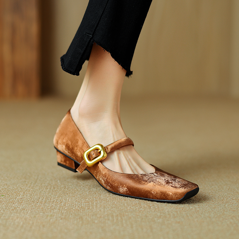 Retro Chinese Style Square Toe One-Strap Mary Jane Shoes for Women - Versatile Chunky Heel Flats